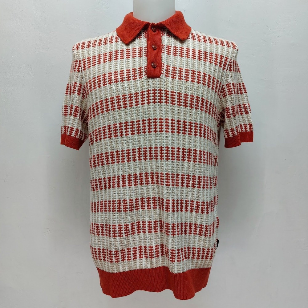 Ted Baker Maynard Polo Shirt Men's Size 3 Orange Cream Striped Knit Sweater Polo